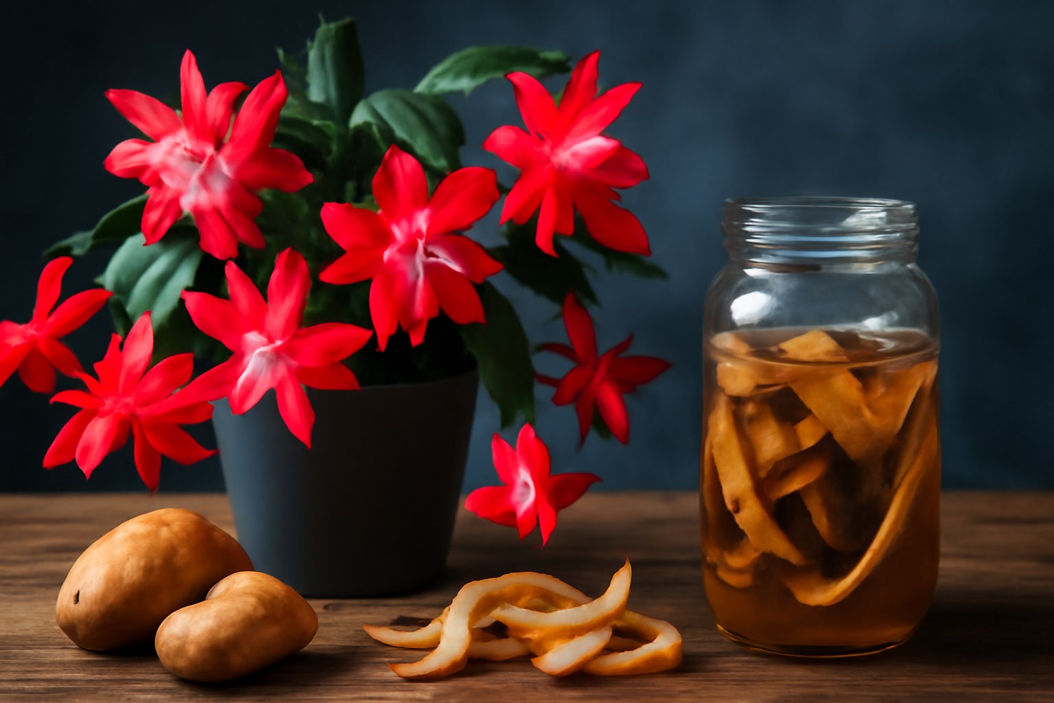 Cómo hacer florecer el cactus de Navidad con una solución casera de cáscaras de papa y plátano