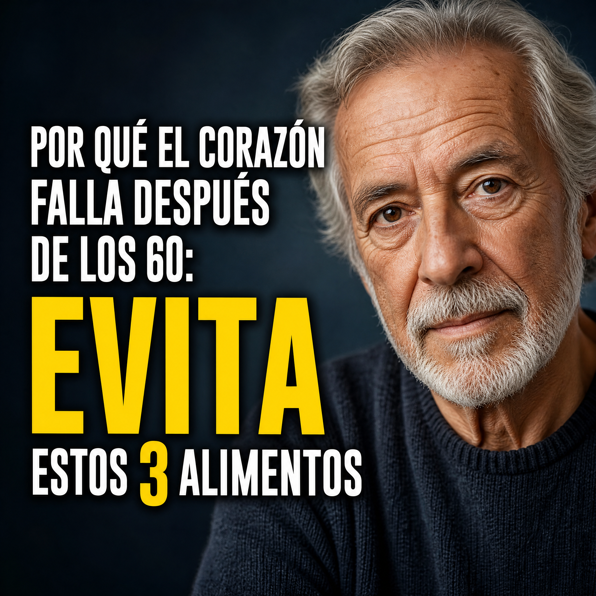 Retrato de una persona mayor con texto sobre por qué el corazón falla después de los 60 y qué 3 alimentos evitar