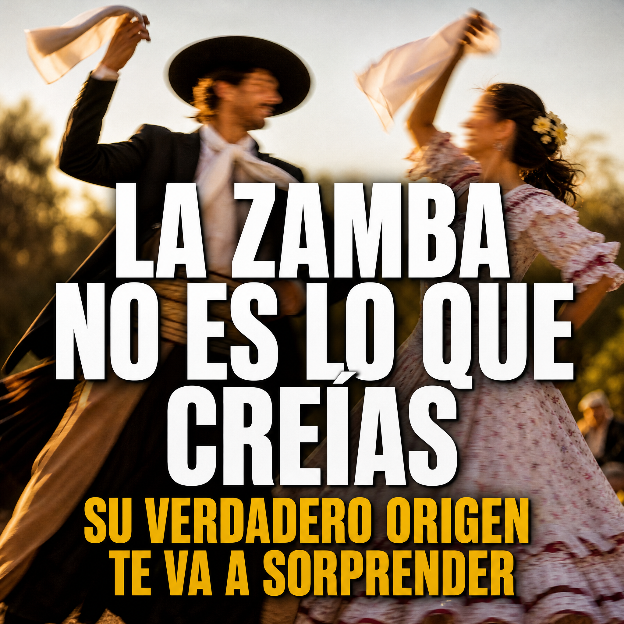 Pareja bailando zamba con pañuelos, con el texto La zamba no es lo que creías