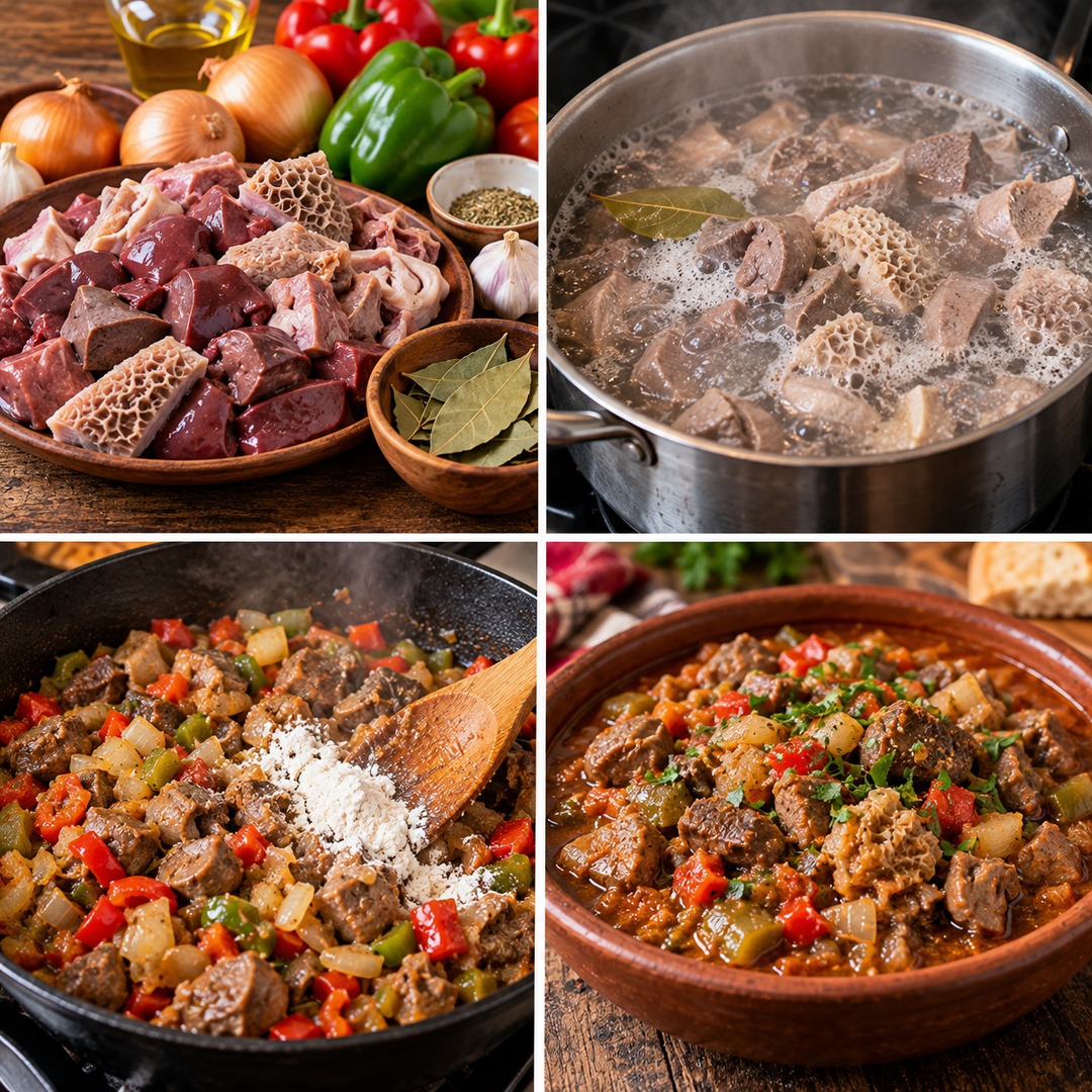 Olla de chanfaina santiagueña servida con cebolla de verdeo fresca por encima