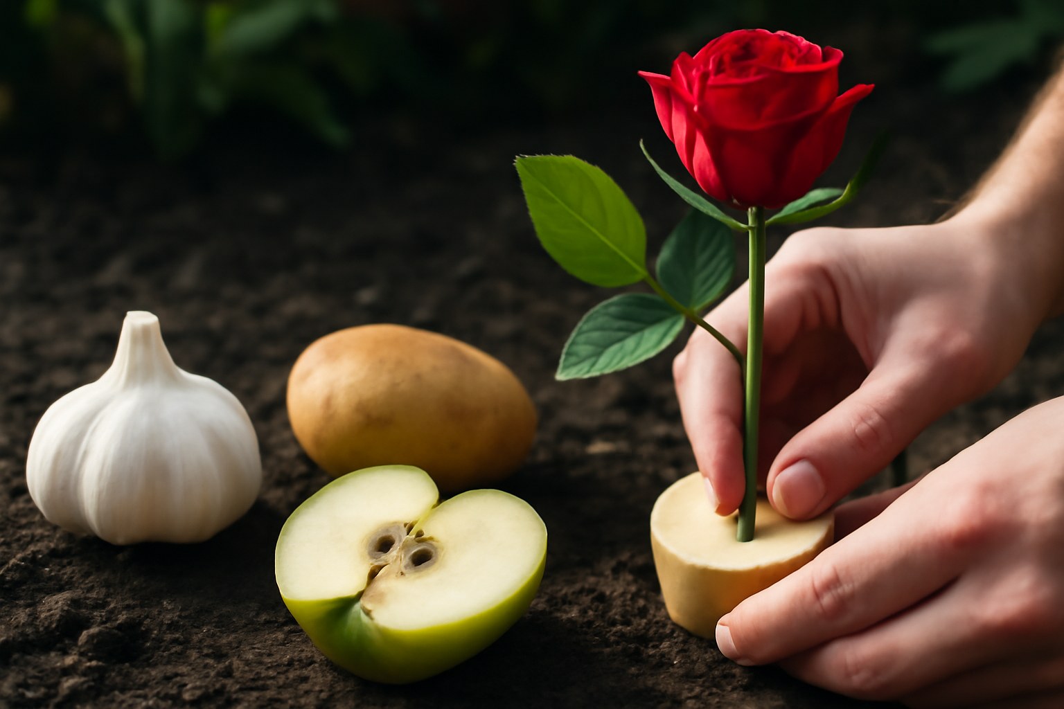 Cómo enraizar esquejes de rosa con ajo, papa y manzana: método natural paso a paso