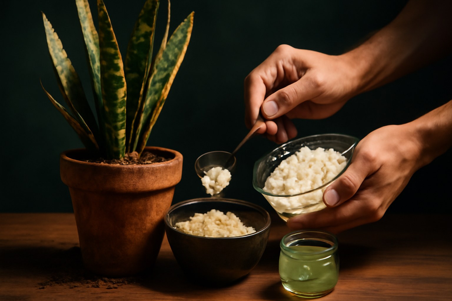 Cómo revivir una planta de serpiente abandonada: método casero con bicarbonato, arroz y aloe vera