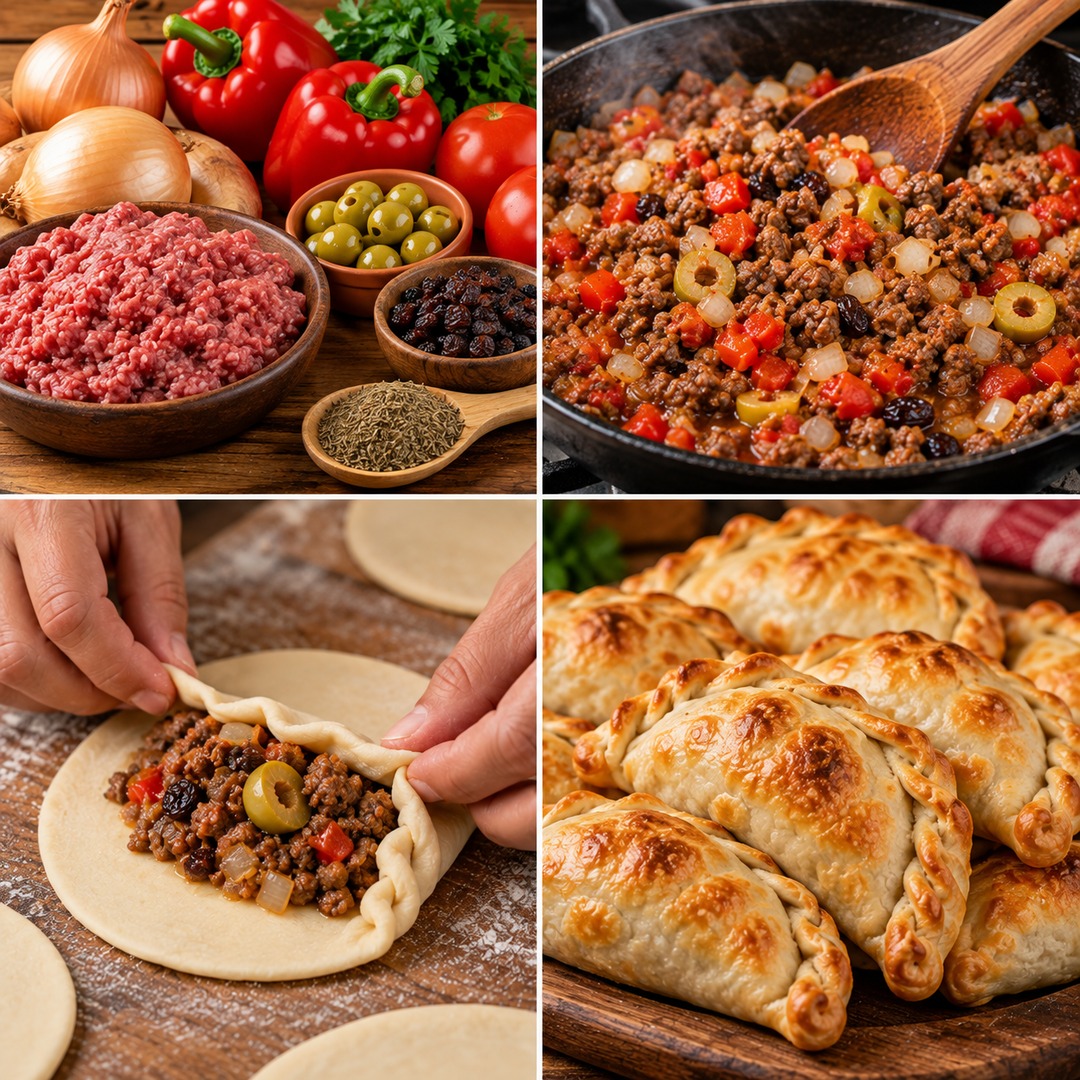 Empanadas santiagueñas caseras recién horneadas sobre una mesa de madera